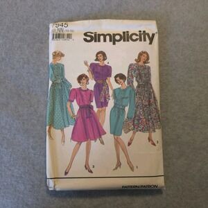 Vintage‎ Simplicity 7945 Dress Pattern Size 10-16 UNCUT 1980s Belted Puff Sleeve